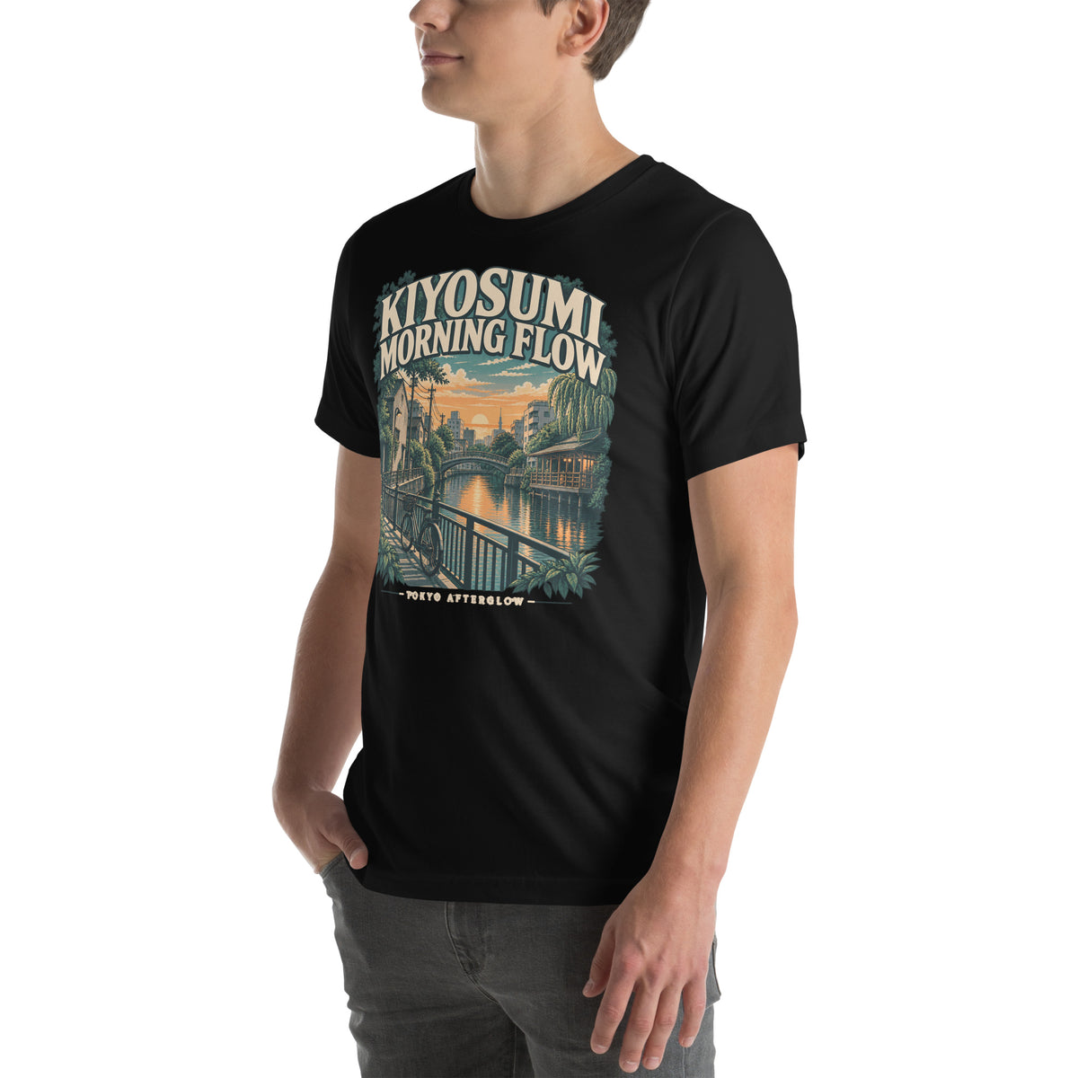 Kiyosumi Morning Flow T-Shirt in Black, left three-quarter view