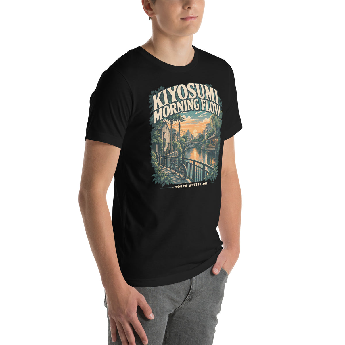Kiyosumi Morning Flow T-Shirt in Black, right three-quarter view