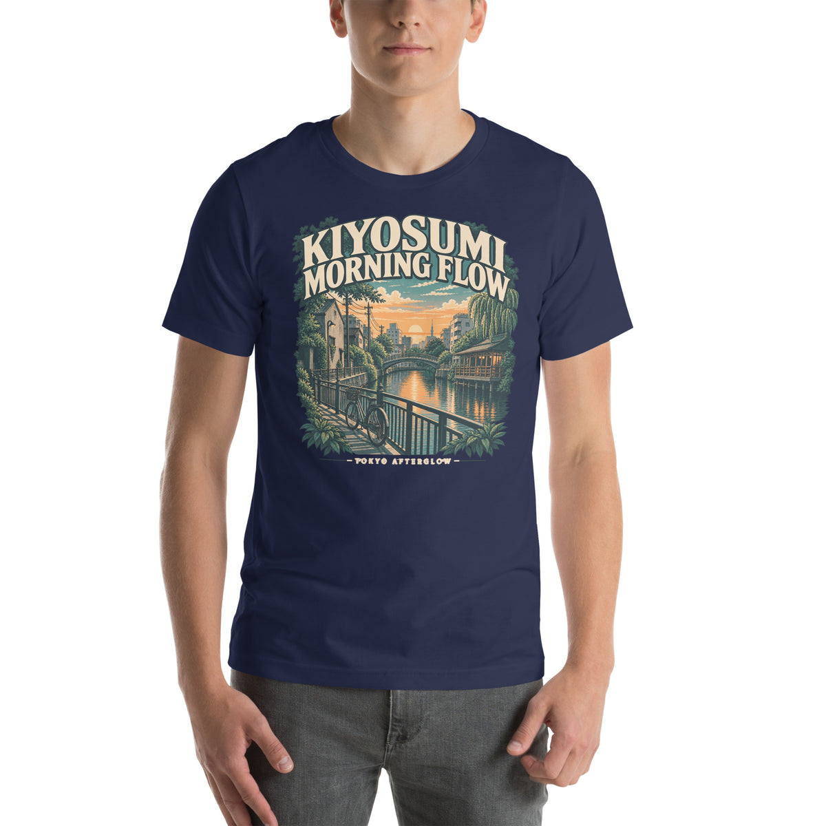 Kiyosumi Morning Flow T-Shirt in Navy, front view