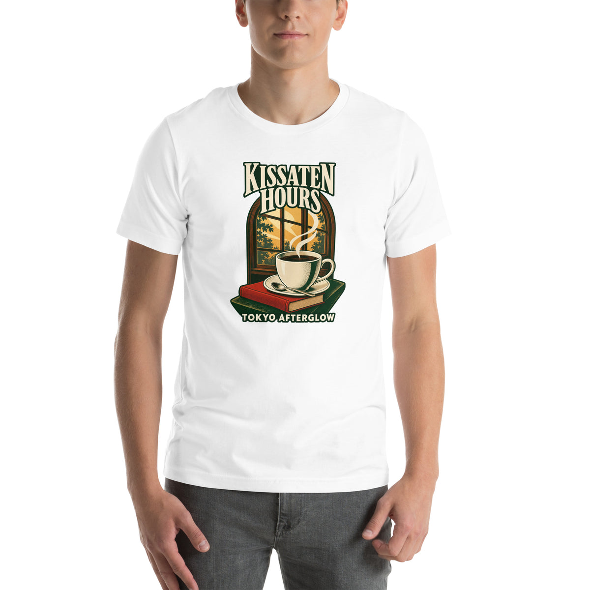 Kissaten Hours T-Shirt in White, front view